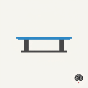 Ícone minimalista de uma ponte azul conectando dois pilares, simbolizando a comunicação assertiva