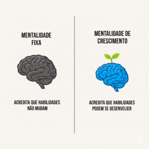 Comparação visual entre mentalidade fixa e mentalidade de crescimento