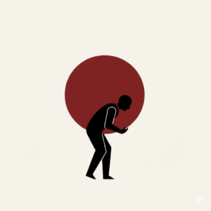 Ilustração de pessoa carregando peso simbólico representando fadiga de decisão