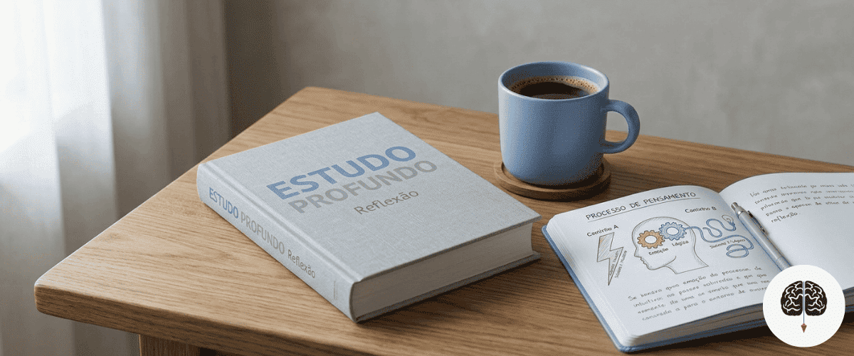 Livro sobre mesa de estudos representando desenvolvimento pessoal e performance mental