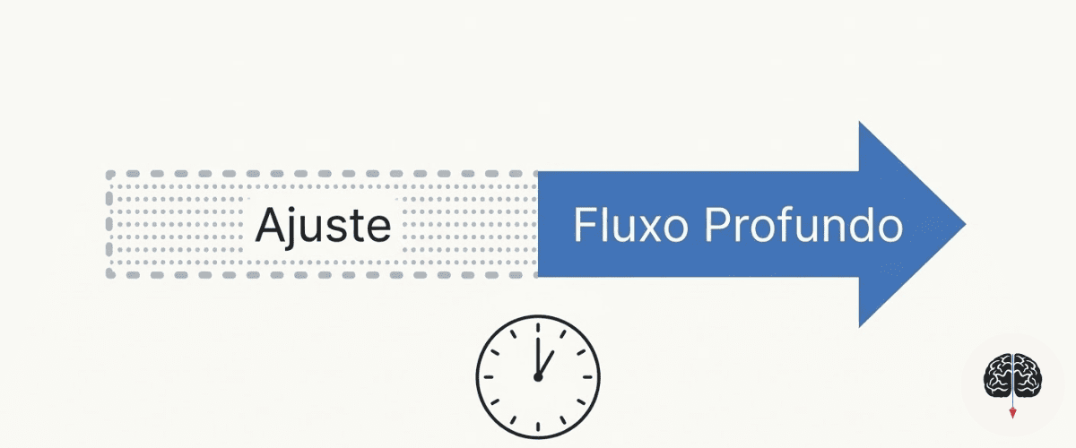 Gráfico minimalista mostrando a transição entre o ajuste mental e o estado de fluxo profundo
