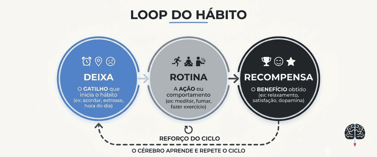 Diagrama do loop do hábito: deixa, rotina e recompensa