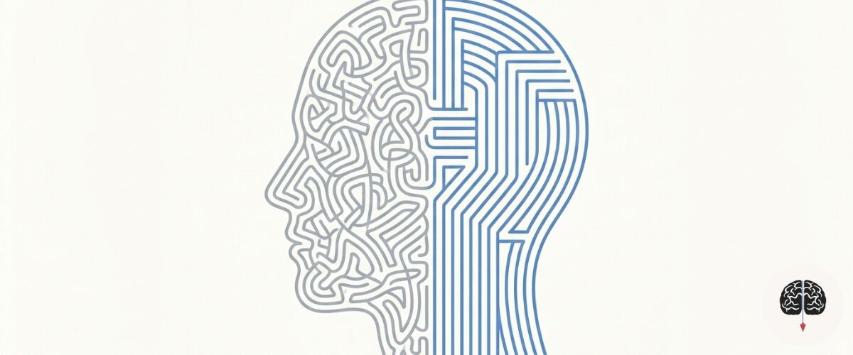 Ilustração comparativa entre mente confusa e mente organizada