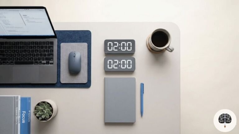 Timer digital marcando dois minutos em uma mesa organizada