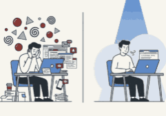 Ilustração minimalista representando foco total e eliminação de distrações no trabalho